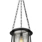 Z-Lite Cape Harbor 13" 1-Light Matte Black Steel and Water Hammered Glass Shade Pendant Light