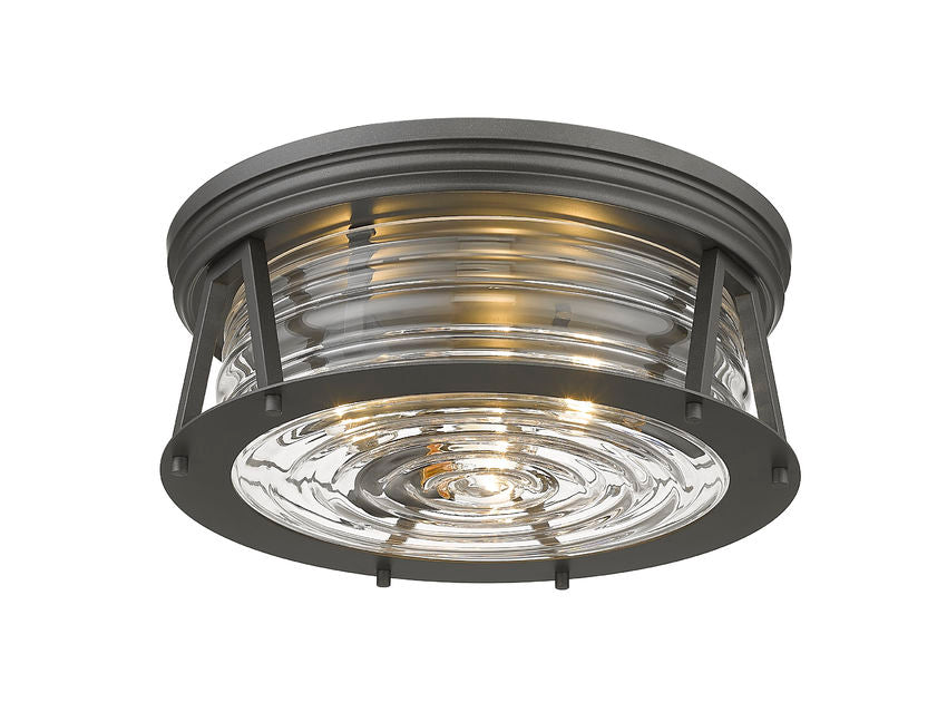 Z-Lite Cape Harbor 16" 3-Light Bronze Flush Mount Lighting With Clear Glass Shade