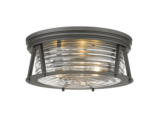 Z-Lite Cape Harbor 16" 3-Light Bronze Flush Mount Lighting With Clear Glass Shade