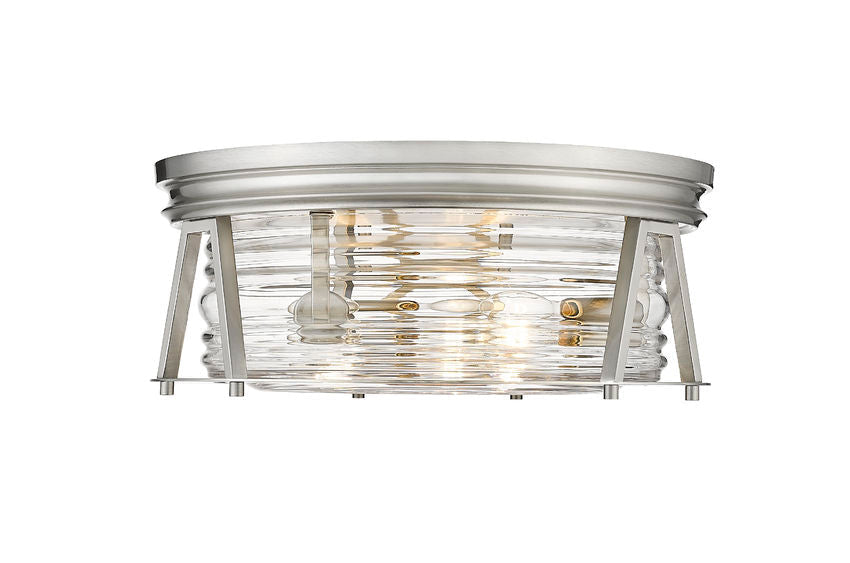 Z-Lite Cape Harbor 16" 3-Light Brushed Nickel Flush Mount Lighting With Clear Glass Shade