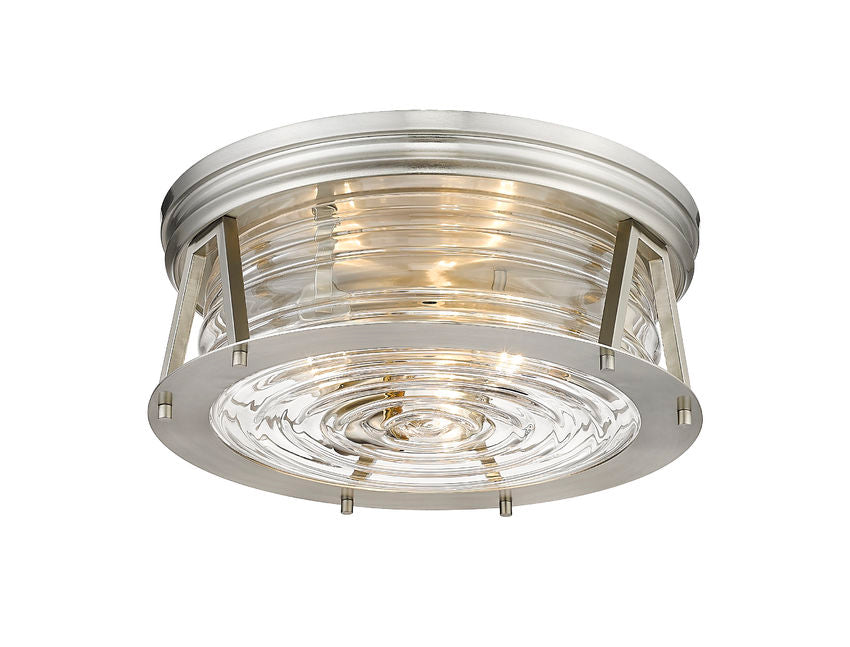 Z-Lite Cape Harbor 16" 3-Light Brushed Nickel Flush Mount Lighting With Clear Glass Shade