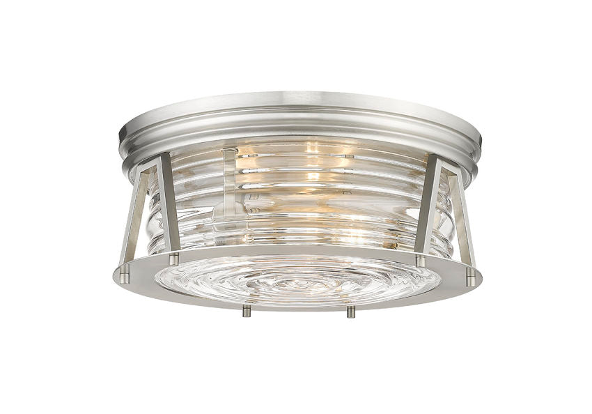 Z-Lite Cape Harbor 16" 3-Light Brushed Nickel Flush Mount Lighting With Clear Glass Shade