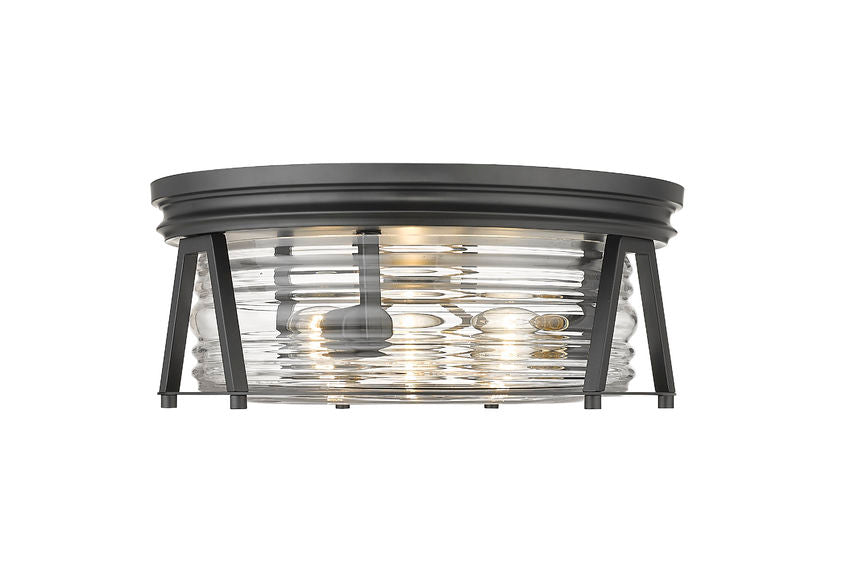 Z-Lite Cape Harbor 16" 3-Light Matte Black Flush Mount Lighting With Clear Glass Shade