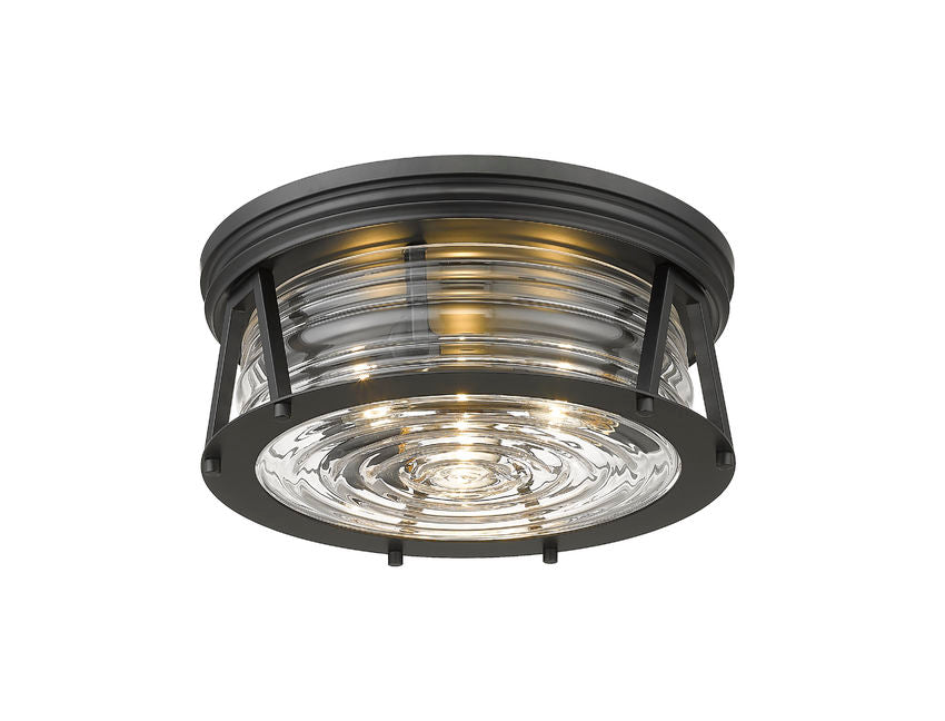 Z-Lite Cape Harbor 16" 3-Light Matte Black Flush Mount Lighting With Clear Glass Shade