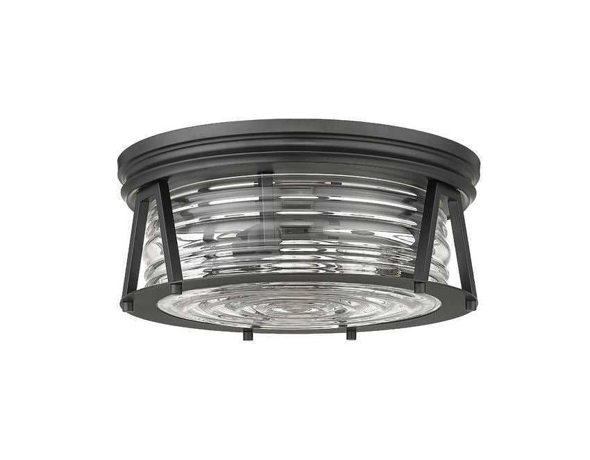 Z-Lite Cape Harbor 16" 3-Light Matte Black Flush Mount Lighting With Clear Glass Shade