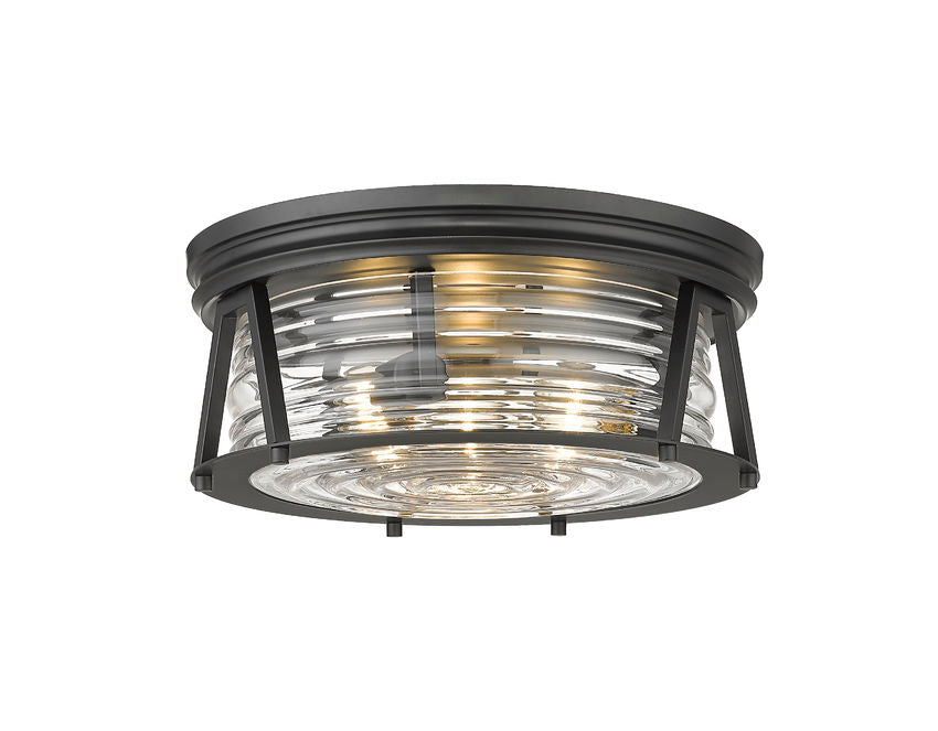 Z-Lite Cape Harbor 16" 3-Light Matte Black Flush Mount Lighting With Clear Glass Shade