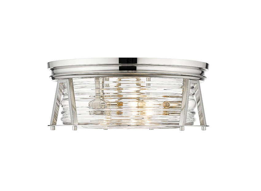 Z-Lite Cape Harbor 16" 3-Light Polished Nickel Flush Mount Lighting With Clear Glass Shade