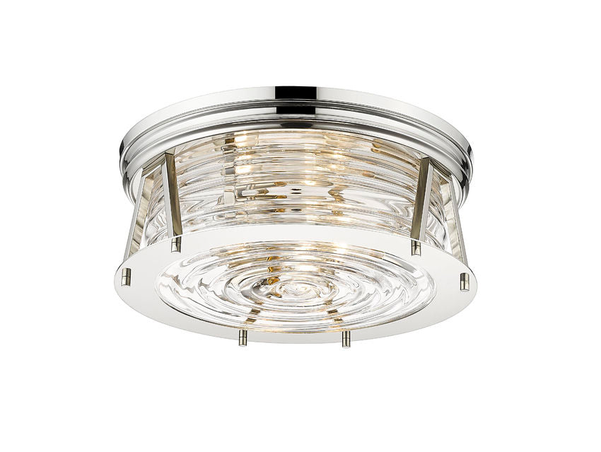 Z-Lite Cape Harbor 16" 3-Light Polished Nickel Flush Mount Lighting With Clear Glass Shade