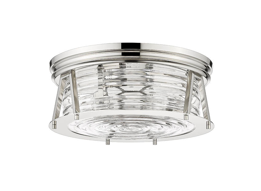 Z-Lite Cape Harbor 16" 3-Light Polished Nickel Flush Mount Lighting With Clear Glass Shade