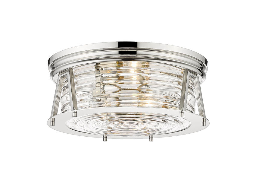 Z-Lite Cape Harbor 16" 3-Light Polished Nickel Flush Mount Lighting With Clear Glass Shade