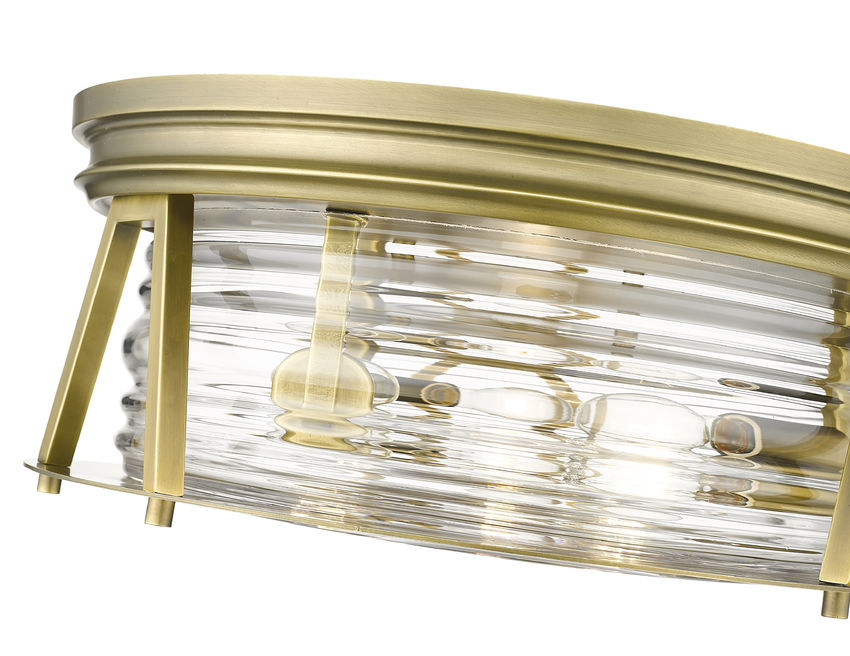 Z-Lite Cape Harbor 16" 3-Light Rubbed Brass Flush Mount Lighting With Clear Glass Shade