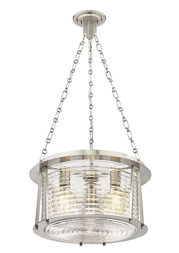 Z-Lite Cape Harbor 18" 3-Light Brushed Nickel Steel and Water Hammered Glass Shade Pendant Light