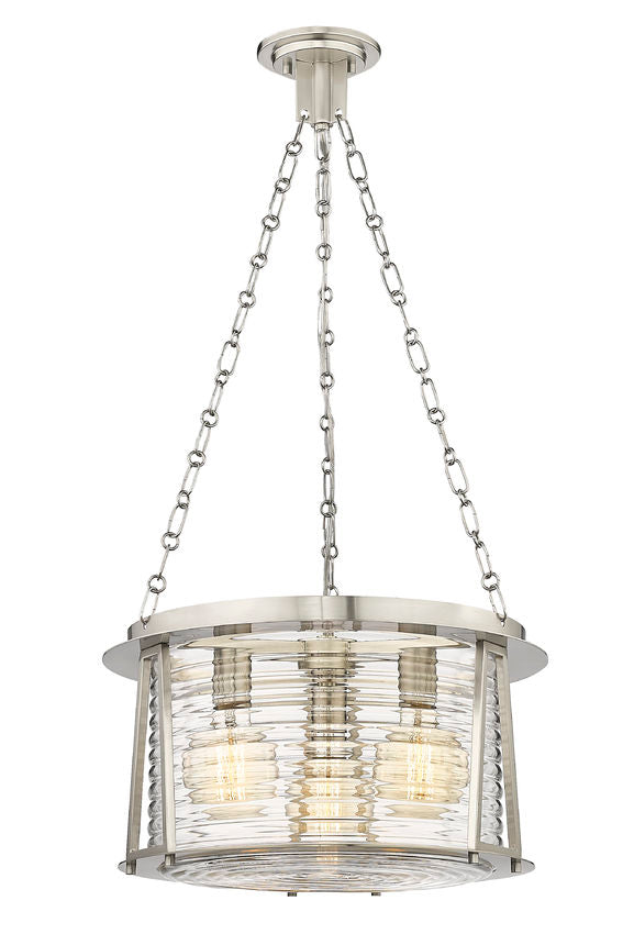 Z-Lite Cape Harbor 18" 3-Light Brushed Nickel Steel and Water Hammered Glass Shade Pendant Light
