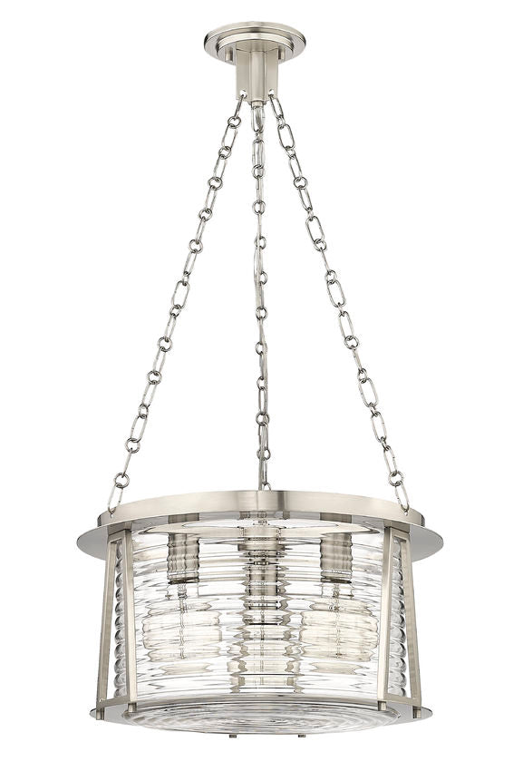 Z-Lite Cape Harbor 18" 3-Light Brushed Nickel Steel and Water Hammered Glass Shade Pendant Light