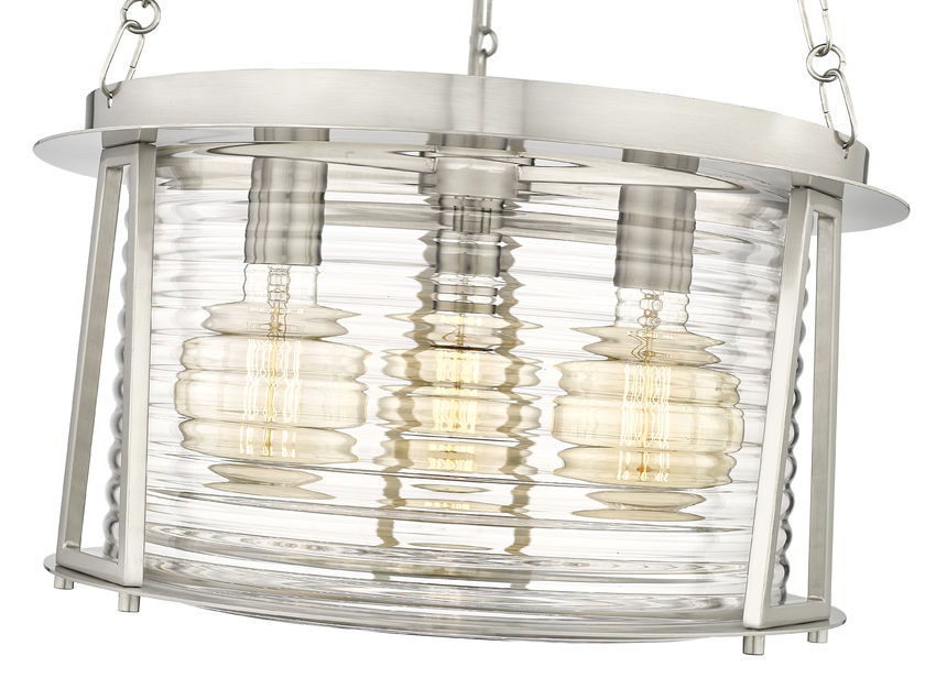 Z-Lite Cape Harbor 18" 3-Light Brushed Nickel Steel and Water Hammered Glass Shade Pendant Light