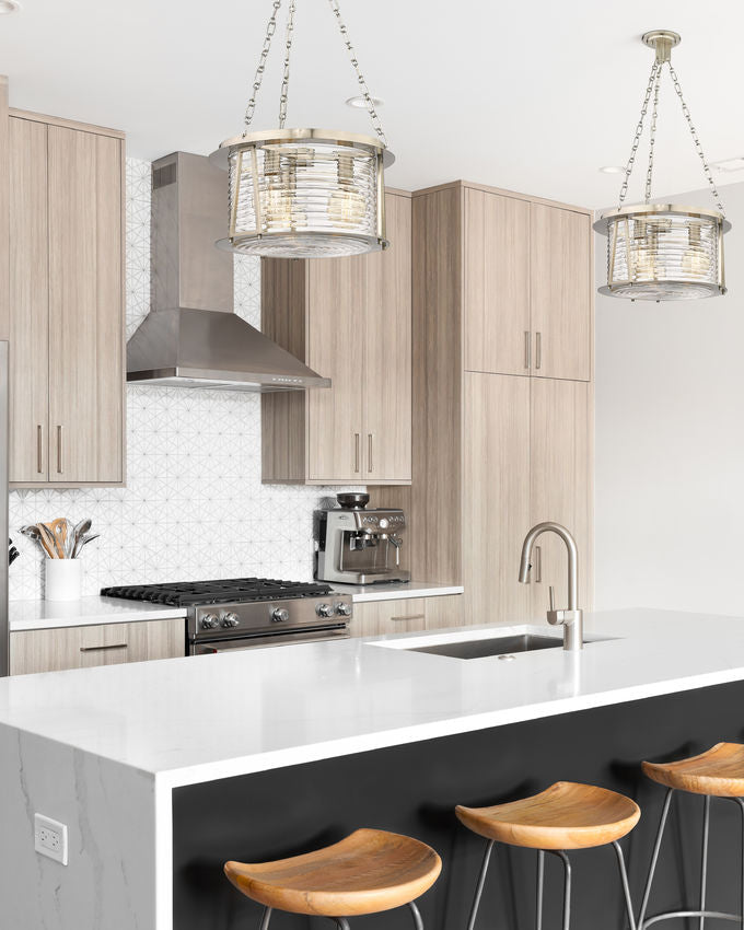 Z-Lite Cape Harbor 18" 3-Light Brushed Nickel Steel and Water Hammered Glass Shade Pendant Light