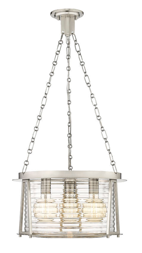 Z-Lite Cape Harbor 18" 3-Light Brushed Nickel Steel and Water Hammered Glass Shade Pendant Light