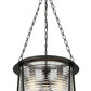 Z-Lite Cape Harbor 18" 3-Light Matte Black Steel and Water Hammered Glass Shade Pendant Light