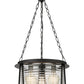 Z-Lite Cape Harbor 18" 3-Light Matte Black Steel and Water Hammered Glass Shade Pendant Light
