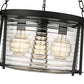 Z-Lite Cape Harbor 18" 3-Light Matte Black Steel and Water Hammered Glass Shade Pendant Light