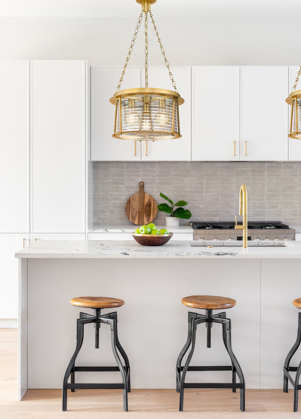 Z-Lite Cape Harbor 18" 3-Light Rubbed Brass Steel and Water Hammered Glass Shade Pendant Light