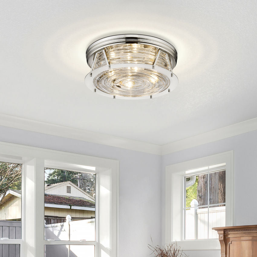 Z-Lite Cape Harbor 20" 4-Light Polished Nickel Flush Mount Lighting With Clear Glass Shade