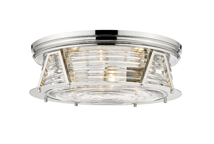 Z-Lite Cape Harbor 20" 4-Light Polished Nickel Flush Mount Lighting With Clear Glass Shade