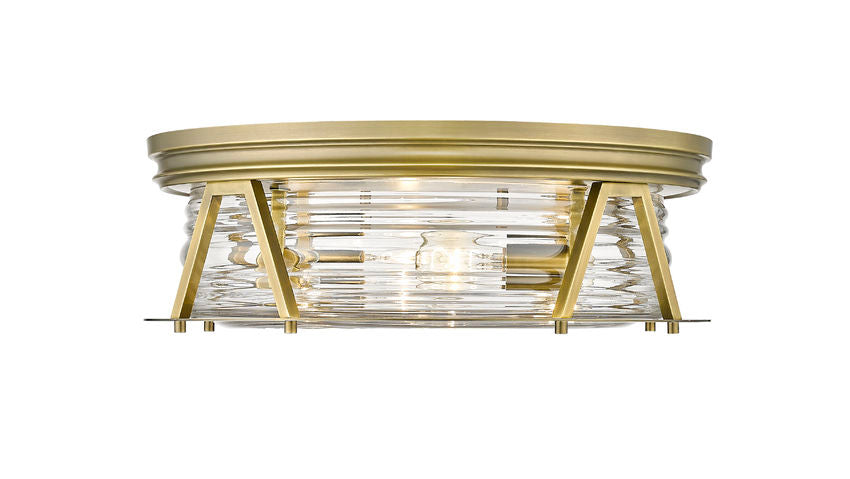 Z-Lite Cape Harbor 20" 4-Light Rubbed Brass Flush Mount Lighting With Clear Glass Shade