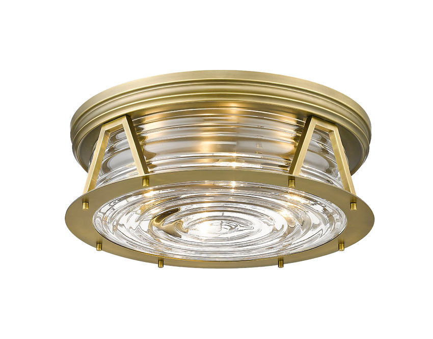 Z-Lite Cape Harbor 20" 4-Light Rubbed Brass Flush Mount Lighting With Clear Glass Shade