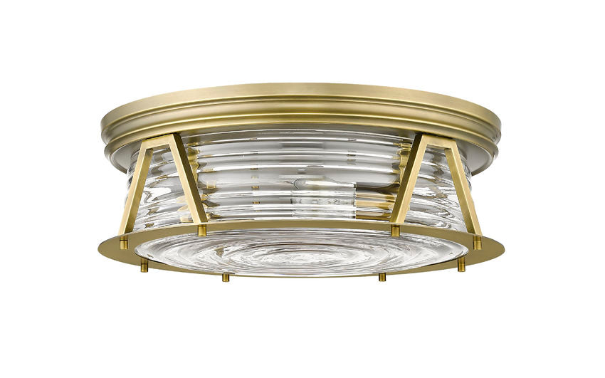 Z-Lite Cape Harbor 20" 4-Light Rubbed Brass Flush Mount Lighting With Clear Glass Shade