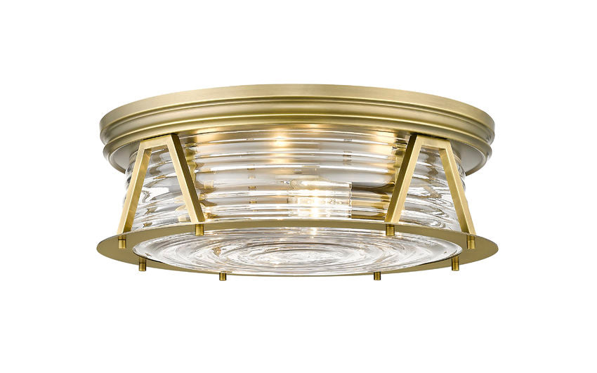 Z-Lite Cape Harbor 20" 4-Light Rubbed Brass Flush Mount Lighting With Clear Glass Shade