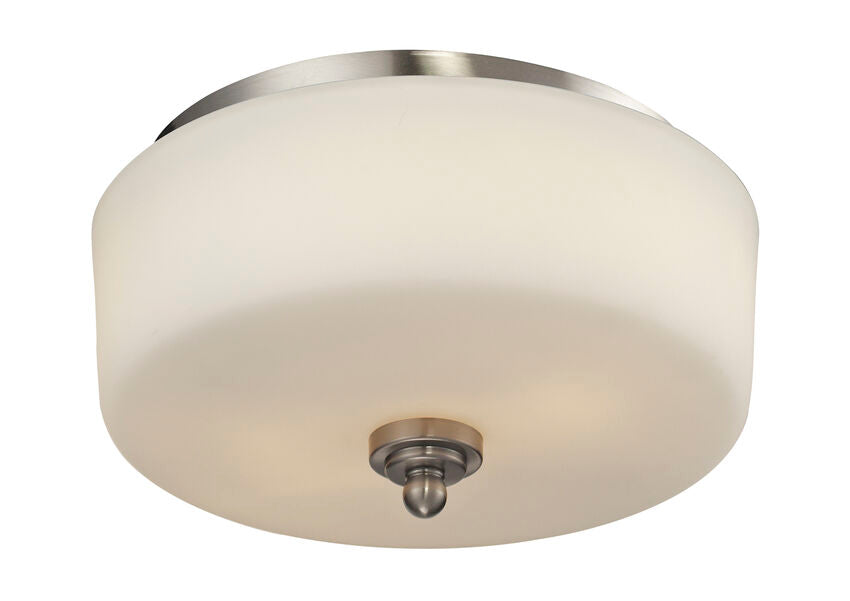 Z-Lite Cardinal 12" 2-Light Brushed Nickel Flush Mount Lighting With Matte Opal Glass Shade