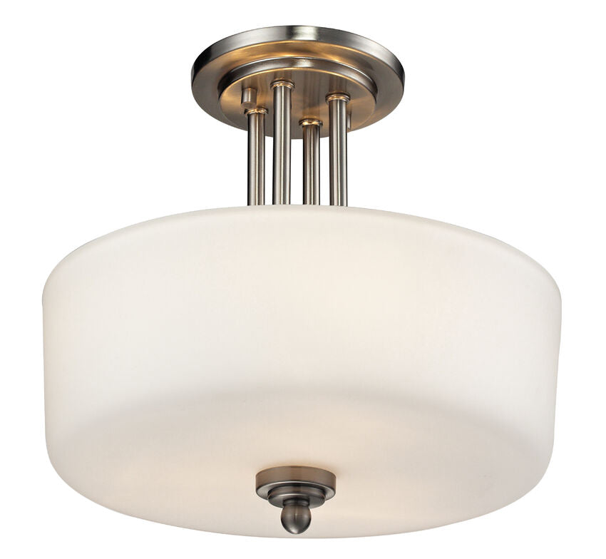 Z-Lite Cardinal 13" 3-Light Brushed Nickel Semi Flush Mount With Matte Opal Glass Shade