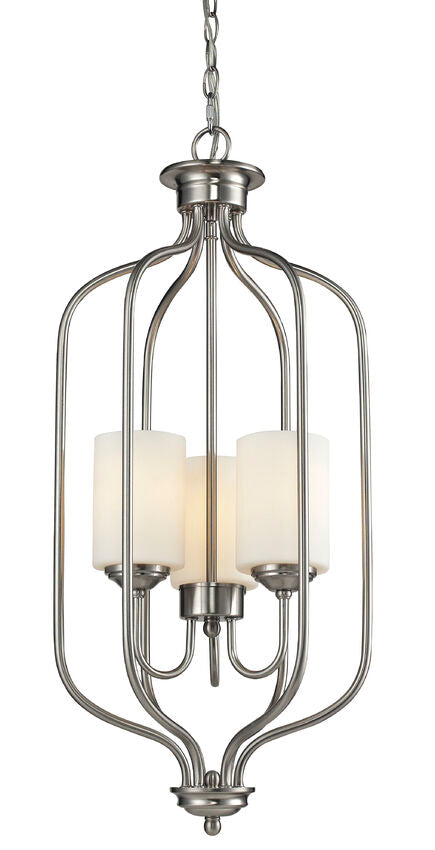 Z-Lite Cardinal 14" 3-Light Brushed Nickel Steel Pendant Light With Matte Opal Glass Shade