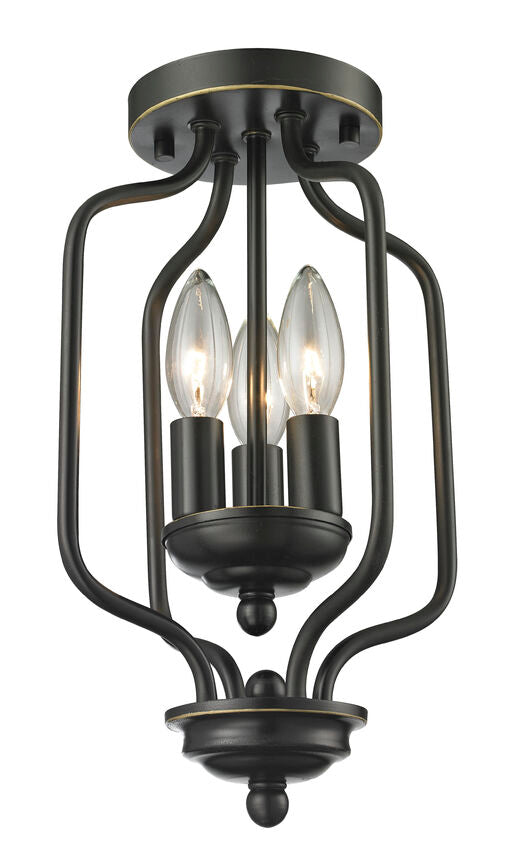 Z-Lite Cardinal 8" 3-Light Olde Bronze Steel Flush Mount Lighting