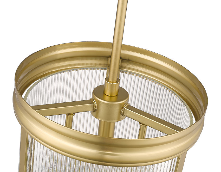 Z-Lite Carnaby 10" 3-Light Modern Gold Steel and Clear Ribbed Glass Shade Pendant Light
