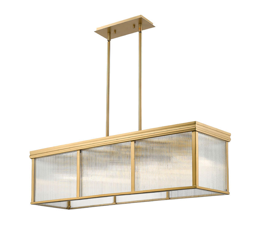 Z-Lite Carnaby 12" 10-Light Modern Gold Steel and Clear Ribbed Glass Shade Linear Chandelier