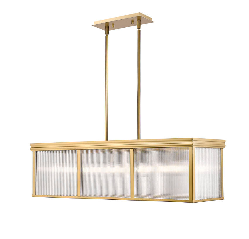 Z-Lite Carnaby 12" 10-Light Modern Gold Steel and Clear Ribbed Glass Shade Linear Chandelier
