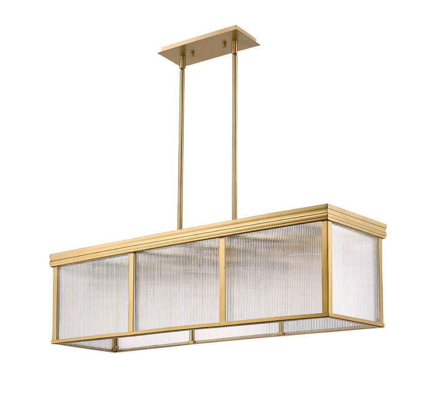 Z-Lite Carnaby 12" 10-Light Modern Gold Steel and Clear Ribbed Glass Shade Linear Chandelier