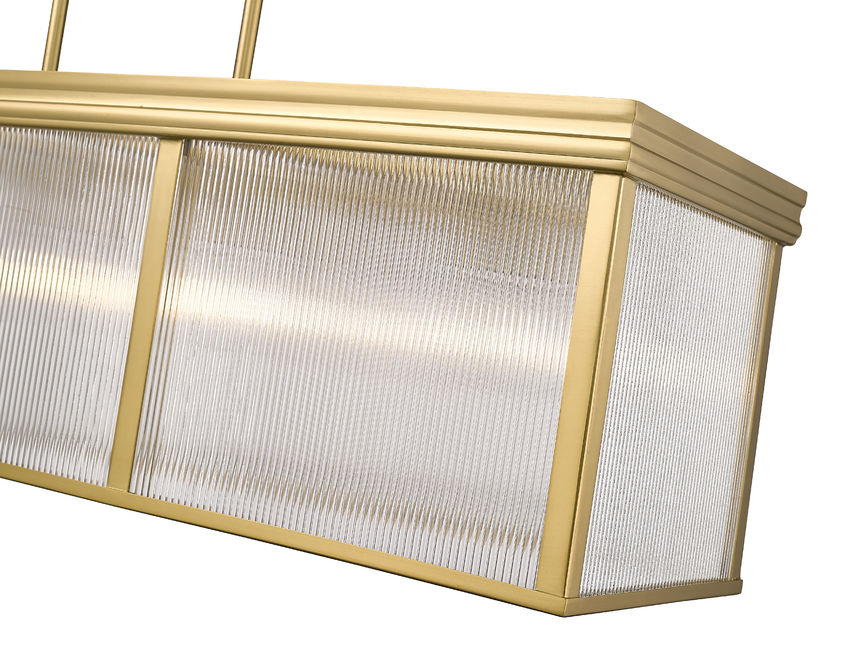 Z-Lite Carnaby 12" 10-Light Modern Gold Steel and Clear Ribbed Glass Shade Linear Chandelier