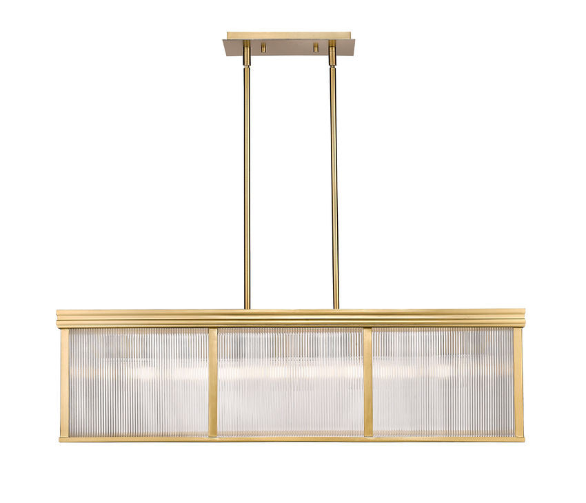 Z-Lite Carnaby 12" 10-Light Modern Gold Steel and Clear Ribbed Glass Shade Linear Chandelier