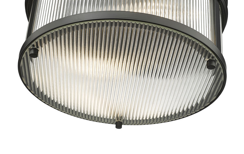 Z-Lite Carnaby 13" 2-Light Matte Black Steel and Clear Ribbed Glass Shade Flush Mount Lighting