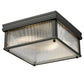 Z-Lite Carnaby 13" 2-Light Matte Black Steel and Clear Ribbed Glass Shade Squared Shape Flush Mount Lighting