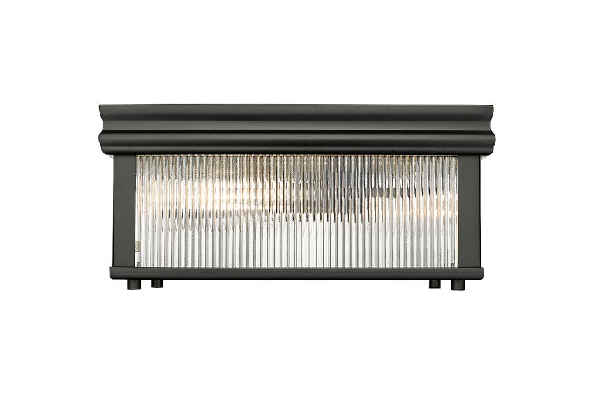 Z-Lite Carnaby 13" 2-Light Matte Black Steel and Clear Ribbed Glass Shade Squared Shape Flush Mount Lighting