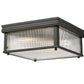 Z-Lite Carnaby 13" 2-Light Matte Black Steel and Clear Ribbed Glass Shade Squared Shape Flush Mount Lighting