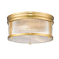 Z-Lite Carnaby 13" 2-Light Modern Gold Steel and Clear Ribbed Glass Shade Flush Mount Lighting