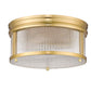 Z-Lite Carnaby 13" 2-Light Modern Gold Steel and Clear Ribbed Glass Shade Flush Mount Lighting