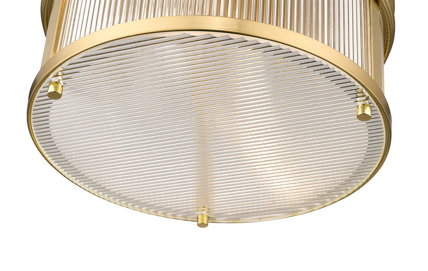 Z-Lite Carnaby 13" 2-Light Modern Gold Steel and Clear Ribbed Glass Shade Flush Mount Lighting