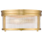 Z-Lite Carnaby 13" 2-Light Modern Gold Steel and Clear Ribbed Glass Shade Flush Mount Lighting