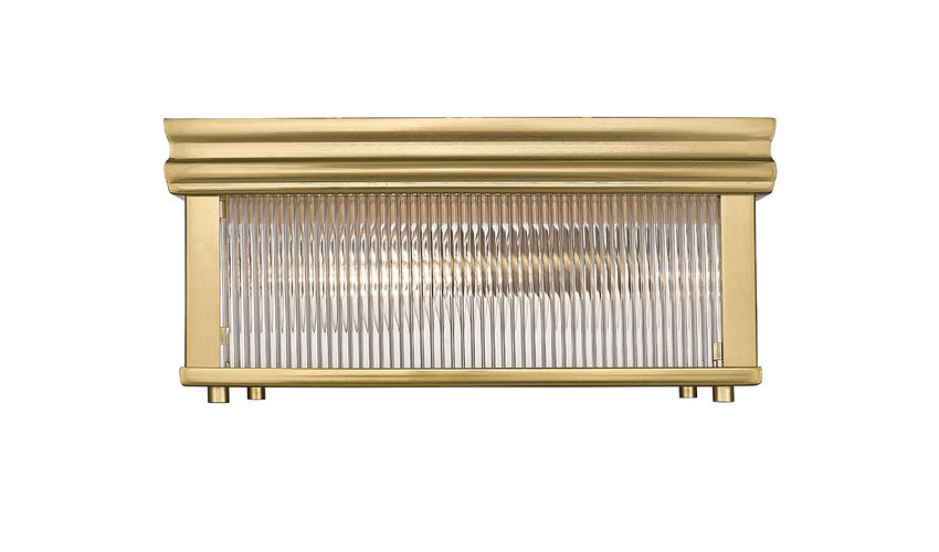 Z-Lite Carnaby 13" 2-Light Modern Gold Steel and Clear Ribbed Glass Shade Squared Shape Flush Mount Lighting